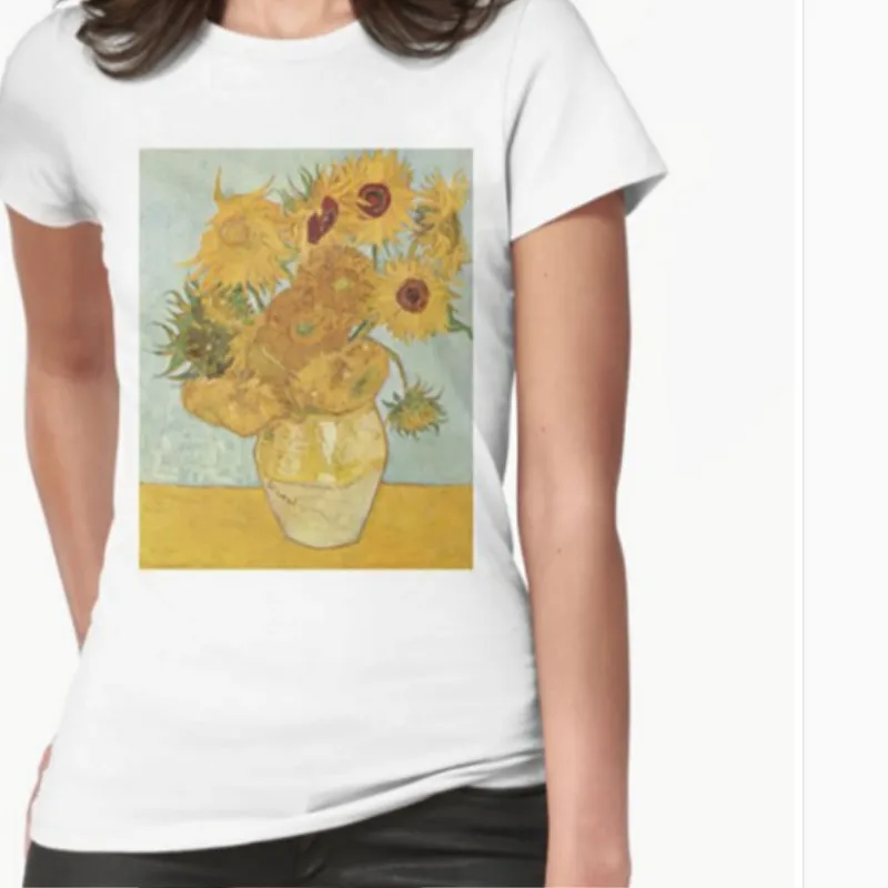 

Van Gogh Sunflower Vintage Womens T Shirt Women Harajuku Ulzzang Tumblr Kawaii Femme T Shirt Casual Tops Tee