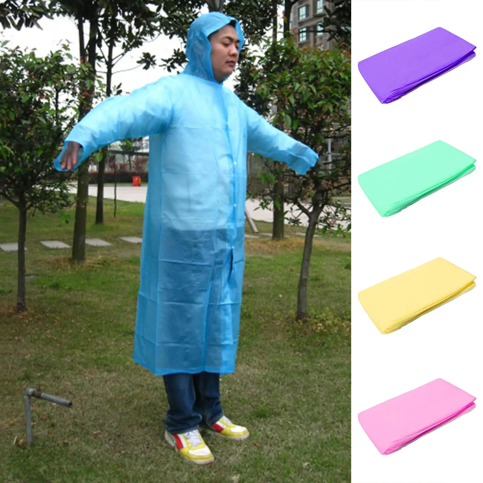 

Portable PVC Adult Outdoor Hiking Transparent Hooded Raincoat Wind Water Proof