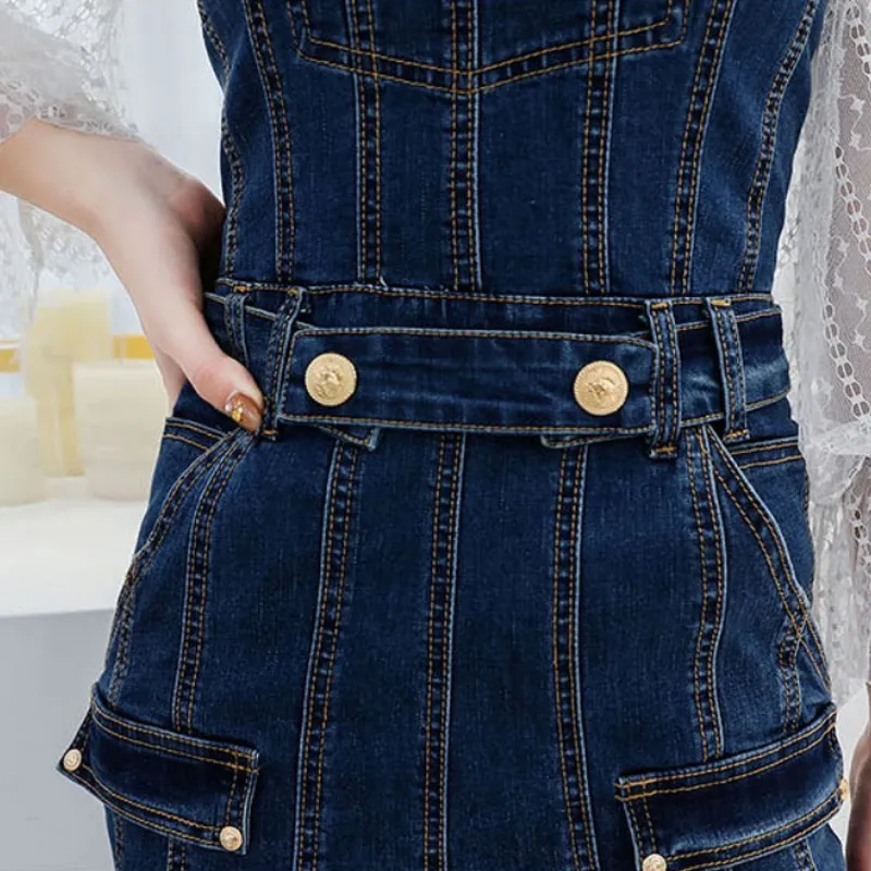 

Autumn 2021 New Women Jeans Jumpsuits Casual Striped Slim Denim Overalls Fashion High Waist Straight Rompers Female Trousers