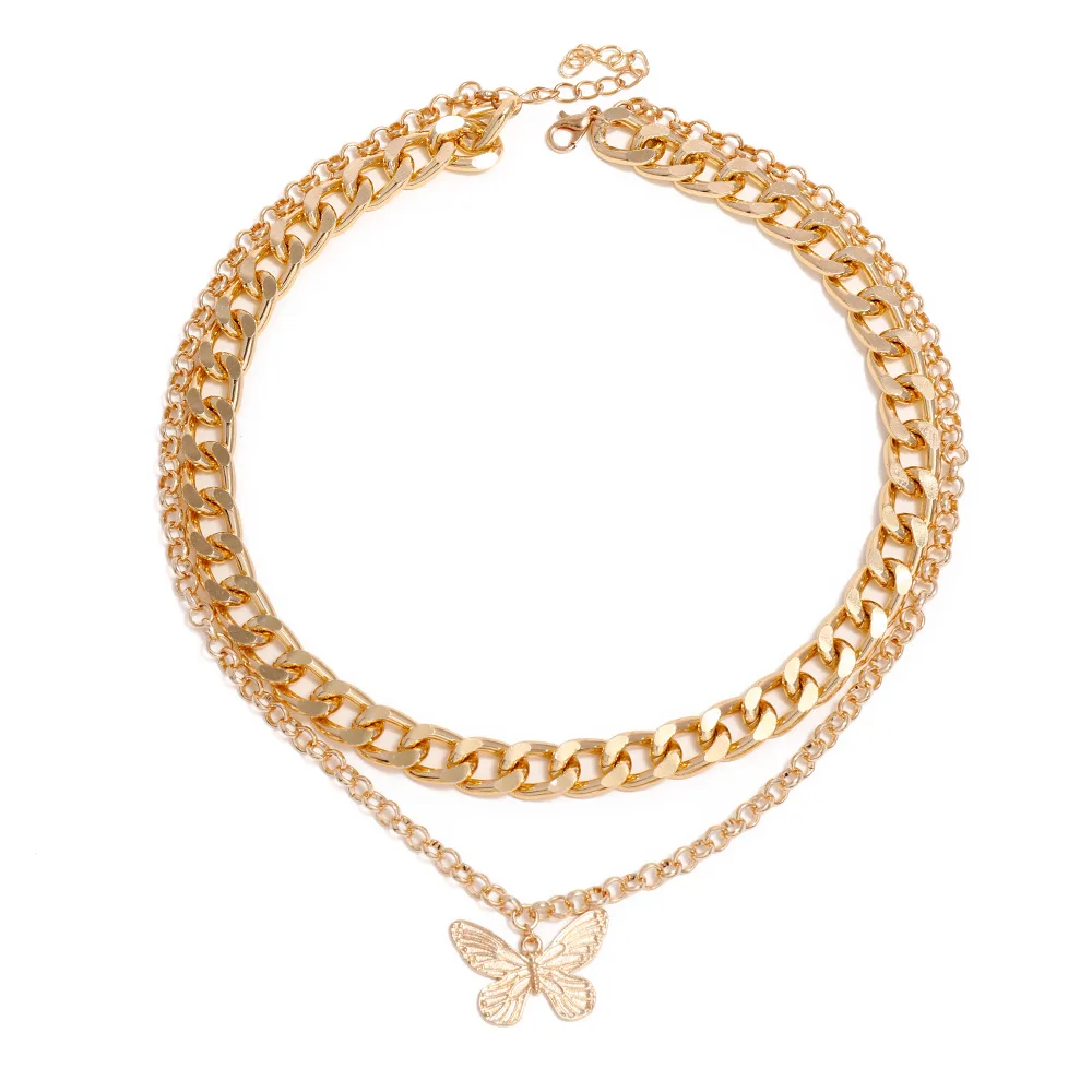 Винтажное многослойное ожерелье с бабочкой для женщин золотистого и серебряного