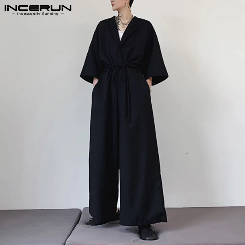 INCERUN Модные мужские повседневные черные комбинезоны с коротким рукавом