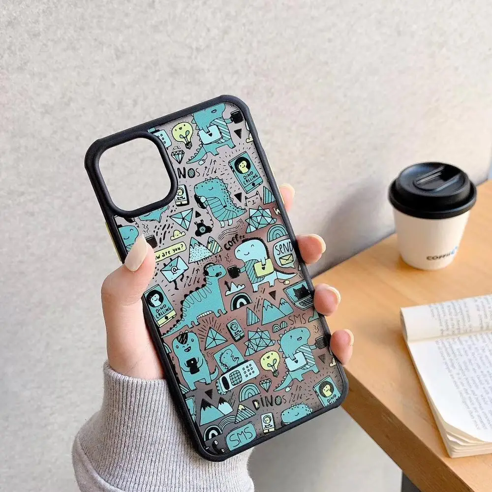 

Cute Full Case Dinosaur Cover For iPhone XR XS Max 11 Pro Max 7 7Plus 8 8Plus X Fashion Shape Matte Phone Case Capa Funda #EW