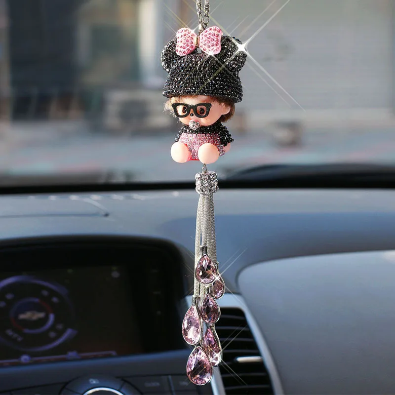 

Car Pendant Doll Fashion Crystal Diamond Rearview Mirror Car Decoration Gifts Car Ornaments Car Accessories for Girls