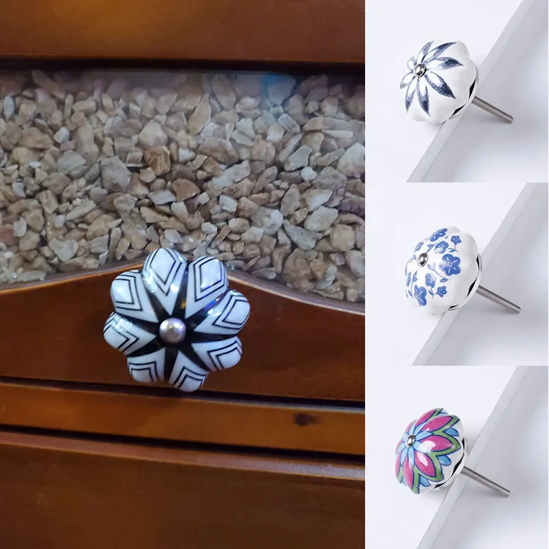 

New Style 1pc Single Hole Ceramic Knob Drawer Pull Kitchen 40mm Cabinet Handle Furniture Hardware Pumpkin Shape