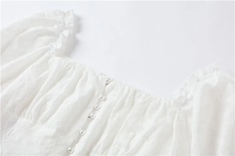 

2021 Retro Waist Recipients Puff Sleeve Shirt + Jacquard Shorts Female H0434