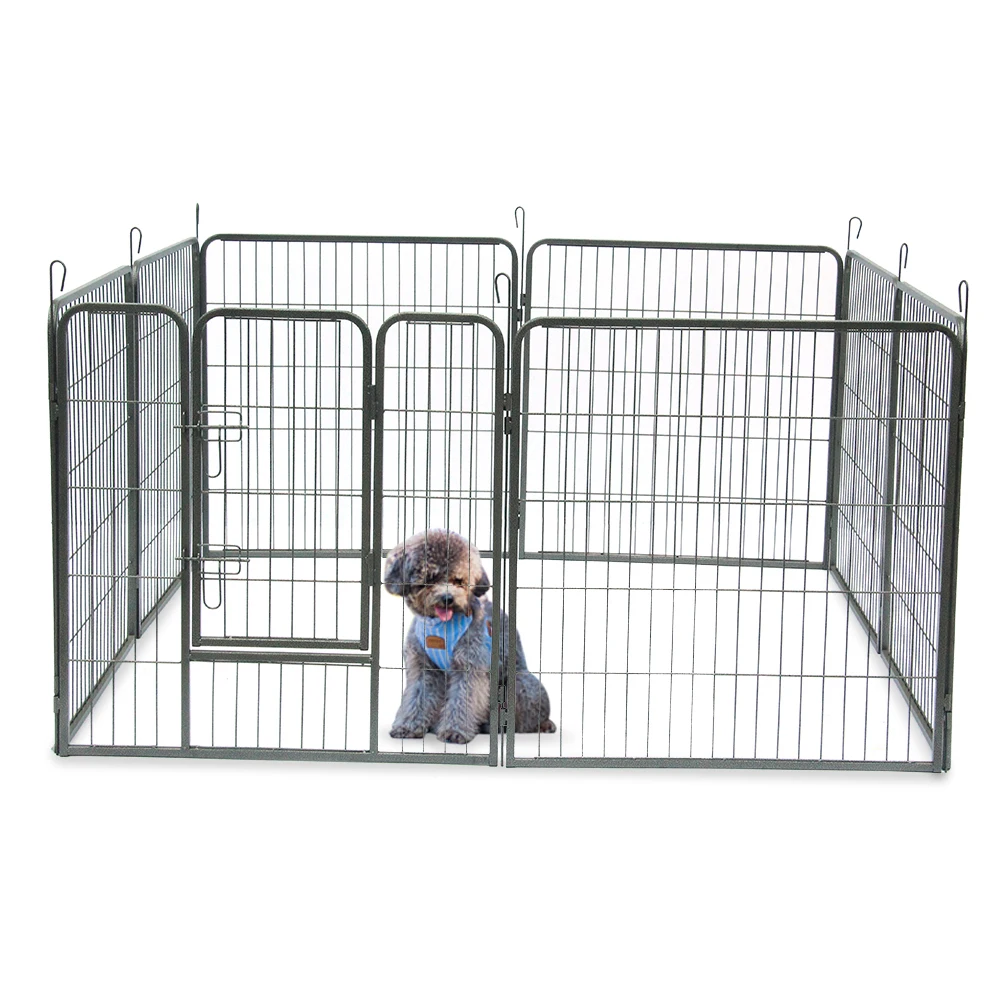 

32" Height Pet Playpen Heavy Duty Iron Wire Exercise Fence with Door 8 Panel Foldable Play Pen Silver Suited for Dog Cat[US-W]