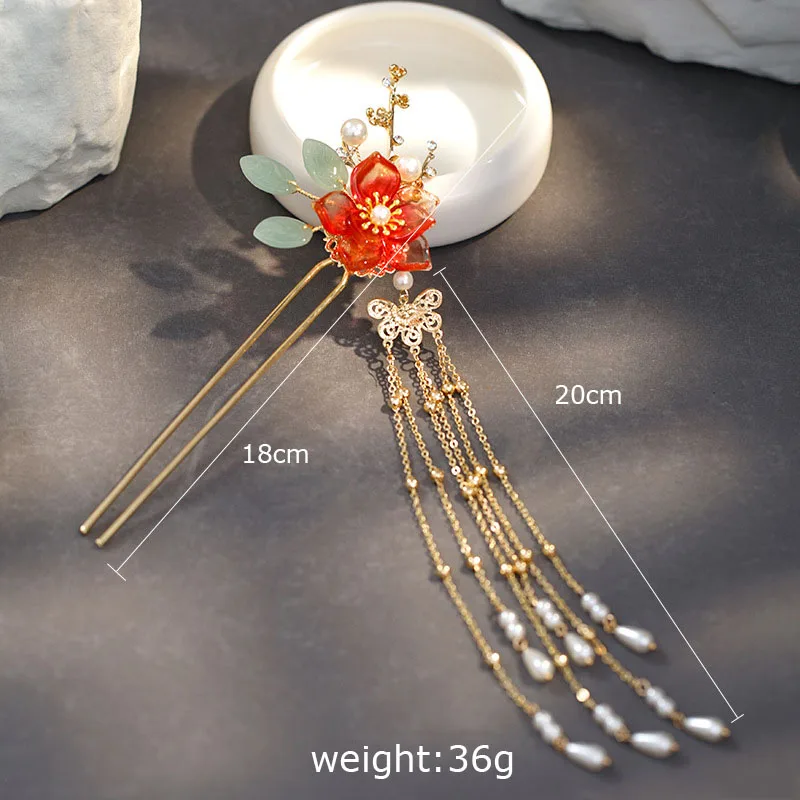 Chinese Hanfu Hair Accessories Hairpins For Women Flower Pearl Long Tassel Step Shake Hair Sticks Vintage Wedding Bridal Jewelry images - 6