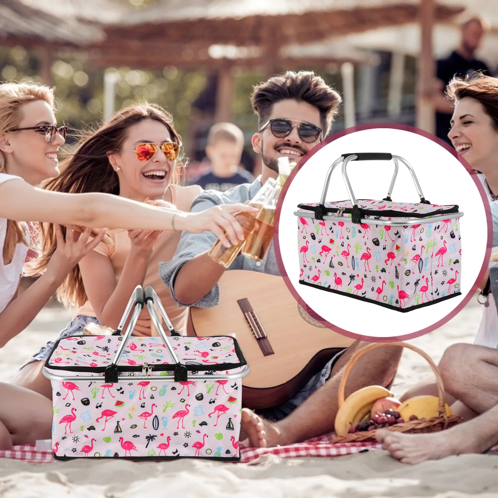 

Large Capacity Lunch Basket Collapsible Insulated Picnic Bag Folding Basket