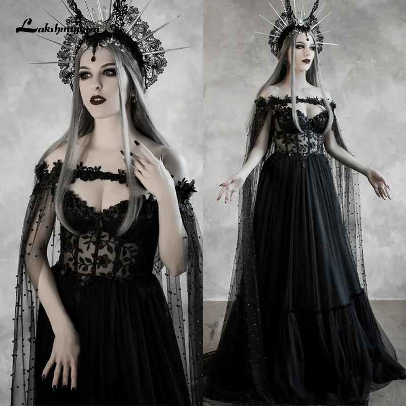 Фото Lakshmigow темные сказочные готические черные свадебные платья с вырезом корсет лиф