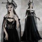 Lakshmigow темные сказочные готические черные свадебные платья с вырезом корсет лиф фантазия свадебное платье Хэллоуин Свадебная накидка
