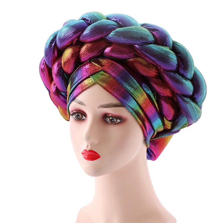 

BUSHRA Forehead Double Braid Cap Turban Auto Gele Aso Oke Headtie Nigerian Wedding Wear Turban Head Wraps African Clothing