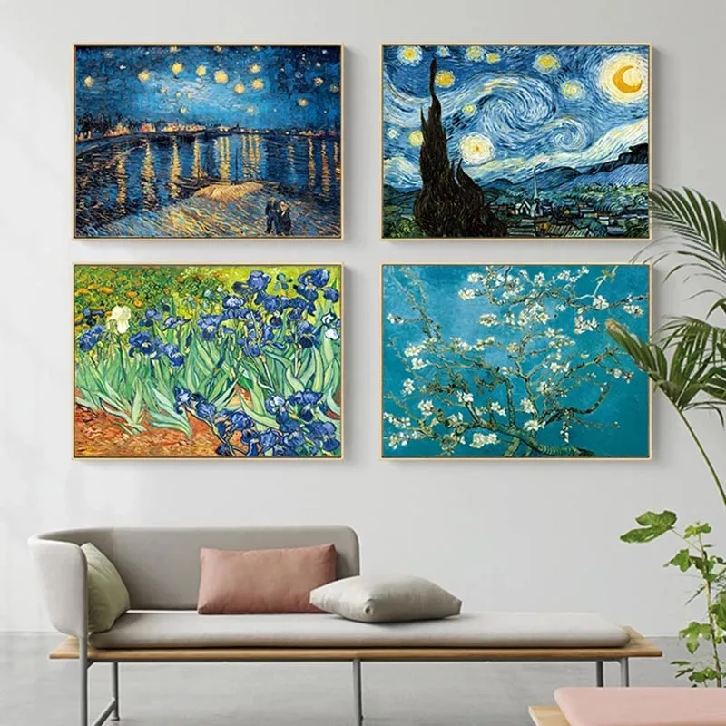 

Famous Artist Van Gogh Oil Painting Starry Sky Iris Flower Sunrise Landscape Canvas Painting Print Poster Picture Wall Decor