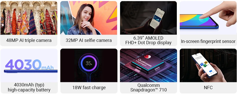 Глобальная версия Xiaomi Mi 9 Lite, 6 ГБ, 128 ГБ, Смартфон Snapdragon 710, четыре ядра, экран 6,39 дюйма, 48мп, тройная камера, аккумулятор 4030 мАч, NF