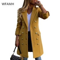 fall 2021 new fashion simple double breasted beltless lapel slim casual windbreaker womens mid length coat jacket polyester