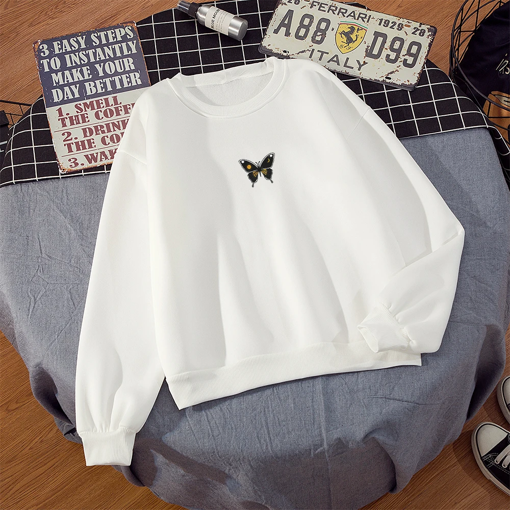 Dark Gothic Hoodies Women Punk Butterfly Print Vintage Winter Sweetshirts Oversize Hoodie Koren Style Thick Black Hoodie Graphic