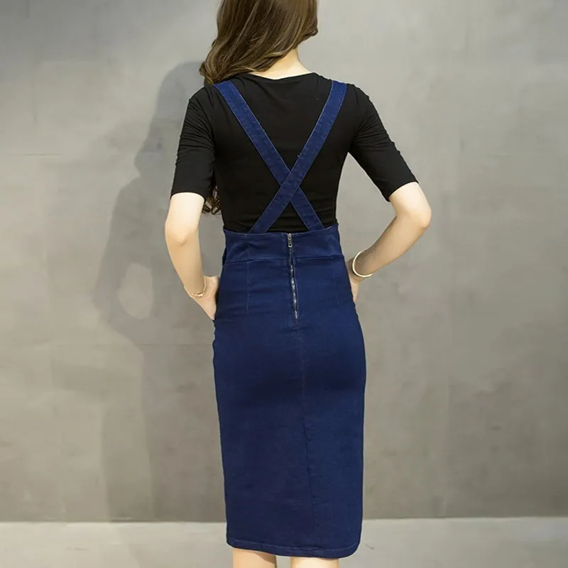 Женская Облегающая джинсовая юбка на бретелях футболка комплект из двух