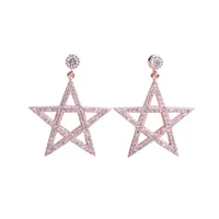 925 sterling silver shiny big star long symmetrical five pointed star inlaid zircon crystal female earrings party ladies gift