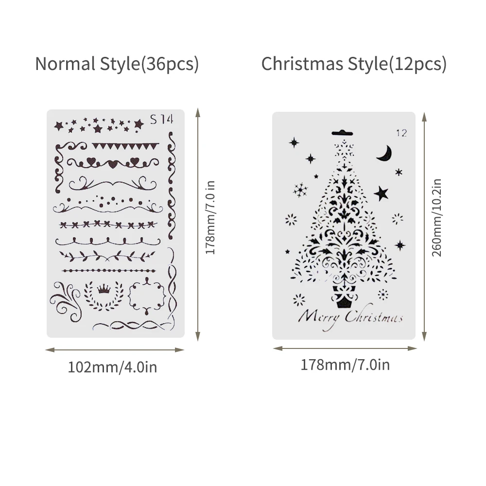 

48pcs Drawing Stencils PET Material Letter Number Shapes Pattern Chirstmas Painting Spraying Template DIY Craft Notebook Diary