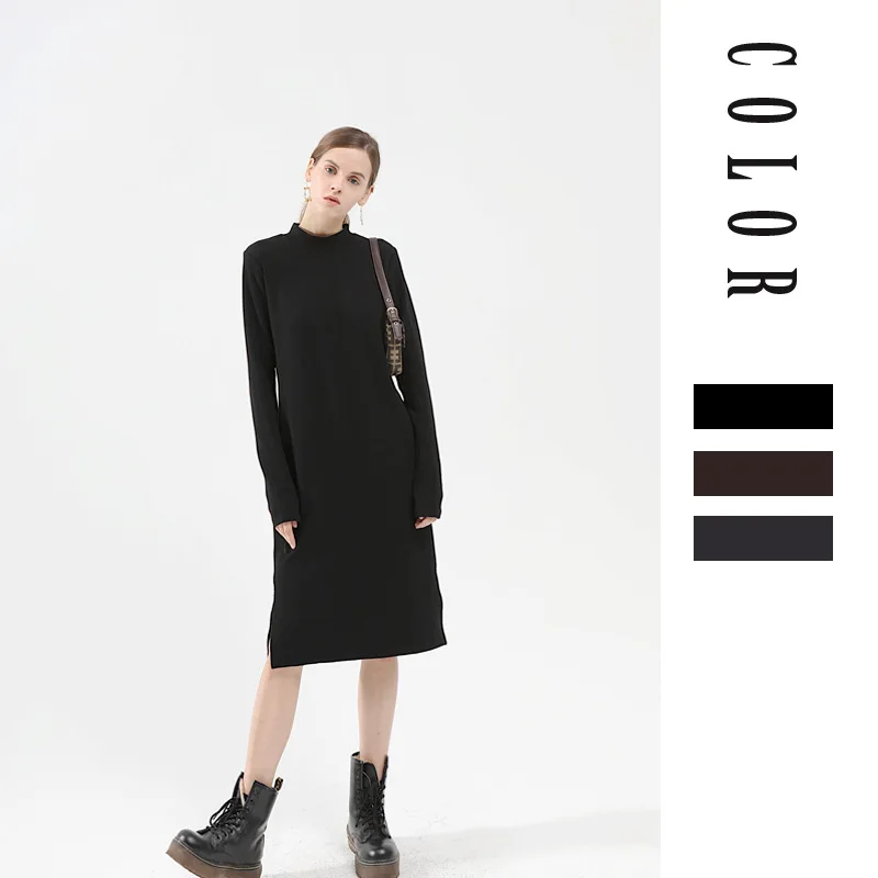 GoWinlin элегантное OL с высоким воротом тонкий длинный свитер женское платье толстая