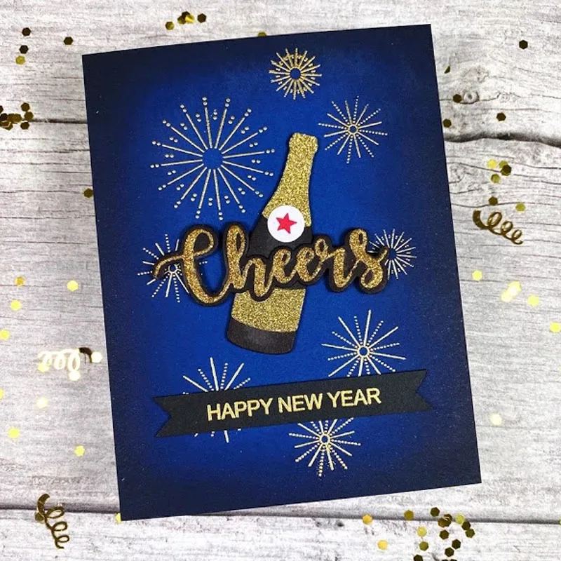 Eat Drink &amp Be Merry Clear Stamp + высечка шампанского Новогодний талон и штампы 2020 для