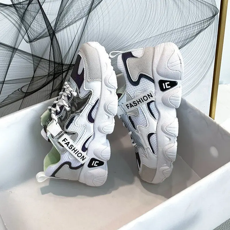 

2021 Women's Chunky Sneakers Thick Bottom Korean Vulcanize Shoes Fashion Breathable Casual Running Shoe For Woman Female