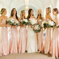 cheap rose gold sequins mermaid bridesmaid dresses sweetheart plus size wedding guest dress evening party gowns maid of honor