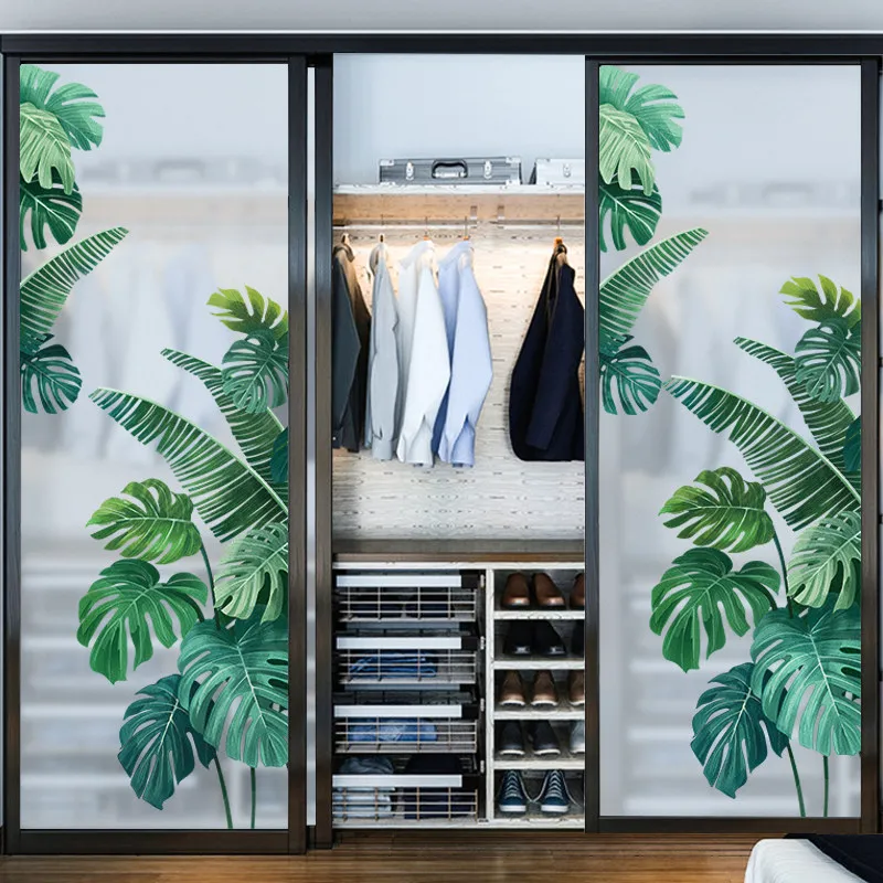 Tropical Plant Turtle Leaf Wall Sticker Fresh Beach Palm Leave Art Decal Door Wall Decoration for Living Room Kitchen Home Decor