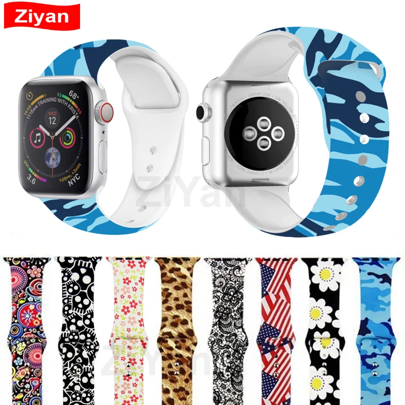 Цветочная повязка для Apple Watch Band 44 мм 40 42 38 мультяшный ремешок с принтом iWatch Series