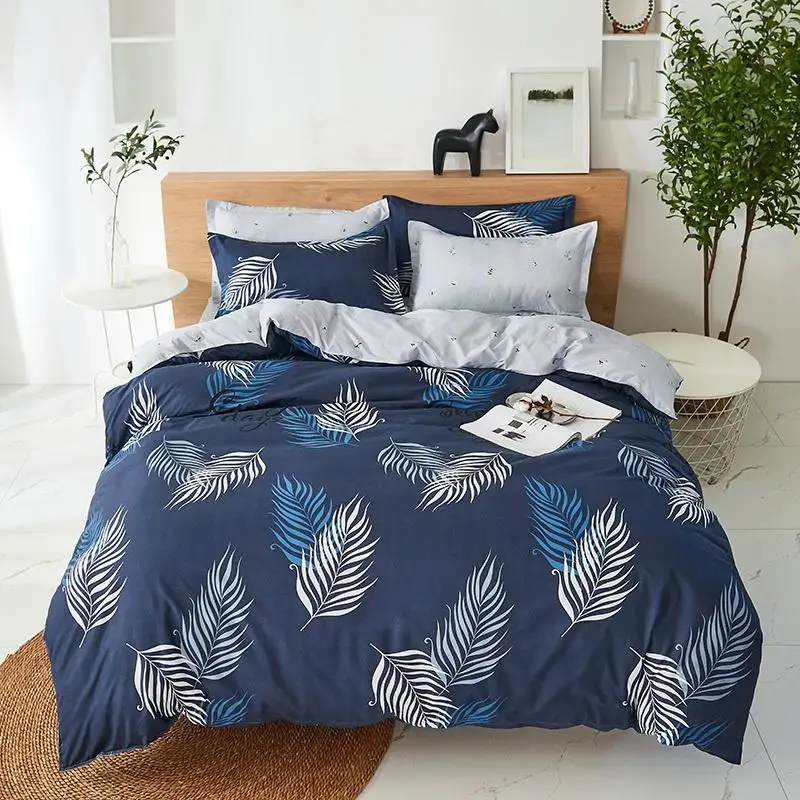 

High-quality Reactive printed Blue and white feather bedding set bed sheet pillowcase & duvet cover set