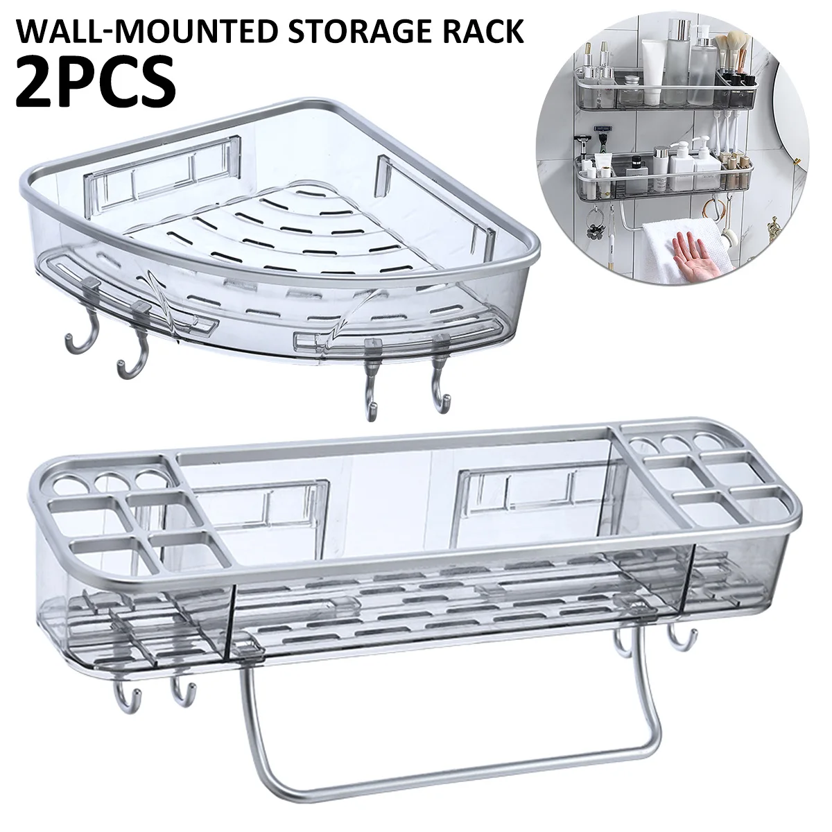

Wall Mounted Bathroom Shelves Floating Shelf Shower Hanging Basket Shampoo Holder WC Accessories Kitchen Seasoning Storage Rack