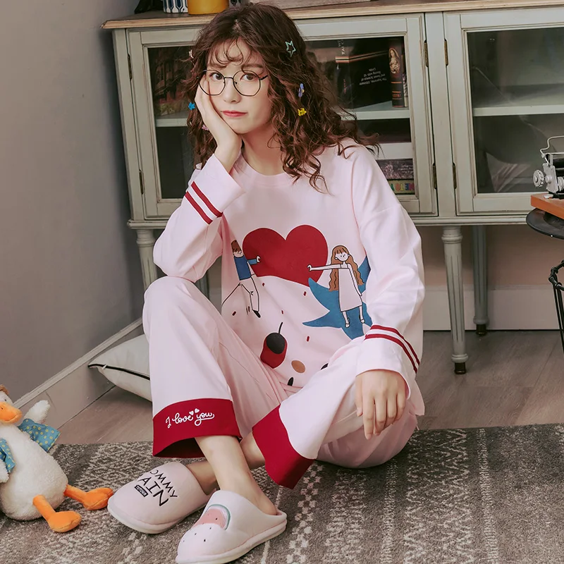 Пижамный комплект Для женщин Длинный натуральный хлопок сезон осень зима