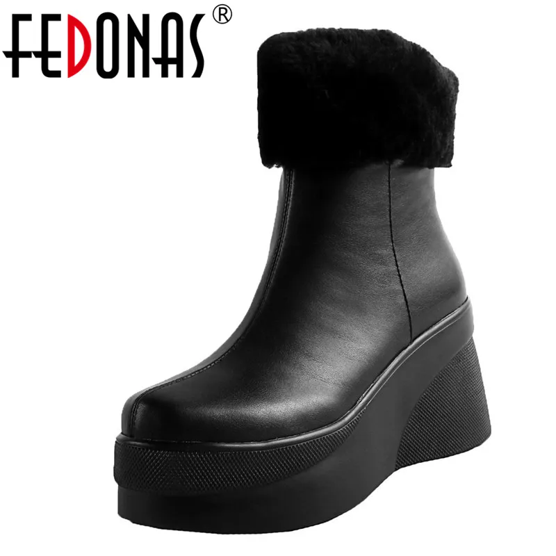 Женские короткие ботинки FEDONAS теплые из натуральной кожи на молнии сзади в