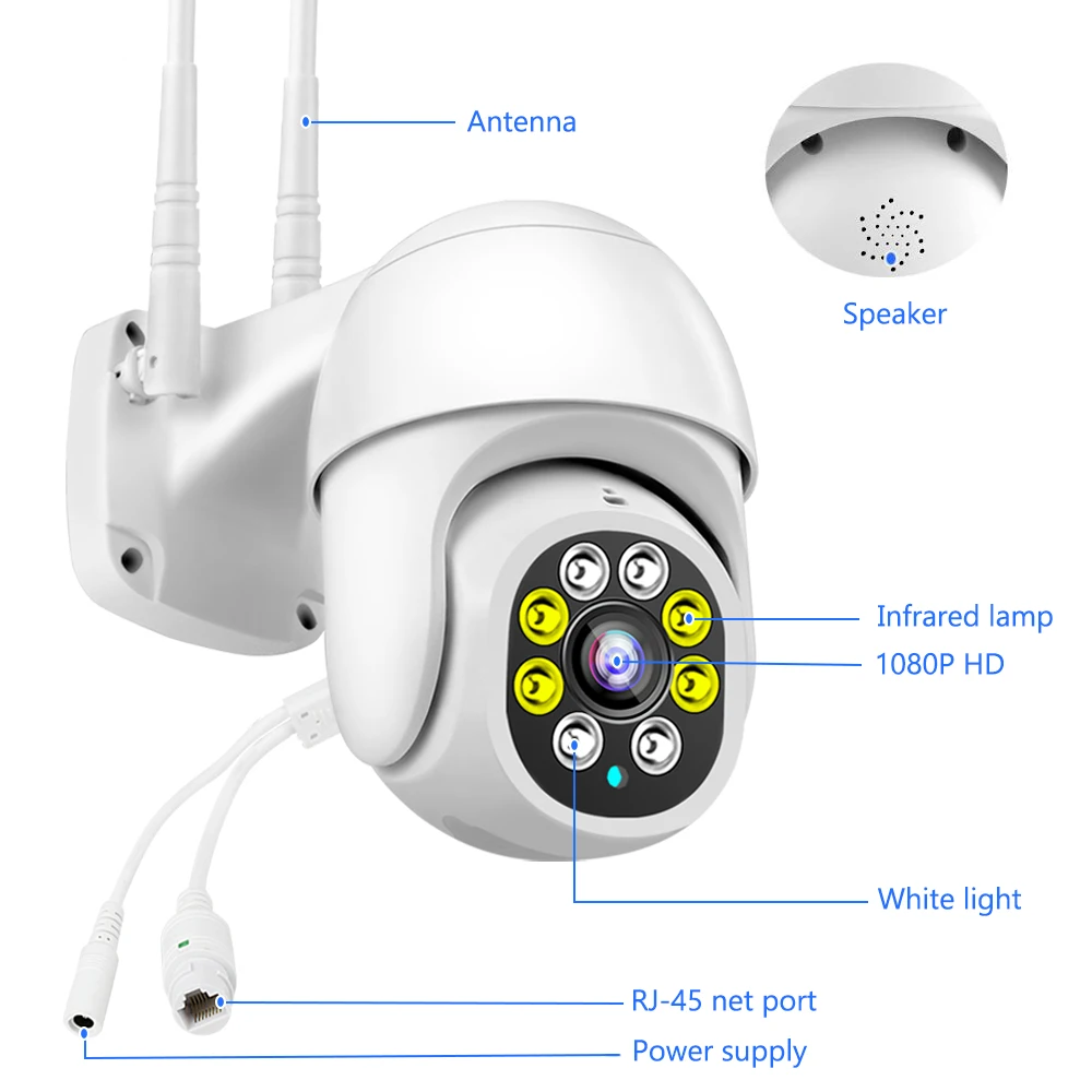 1080P HD IP Камера Наружная Умный Дом Безопасность CCTV WiFi Скоростная Купол PTZ Onvif 2MP Цветное Ночное Видение.
