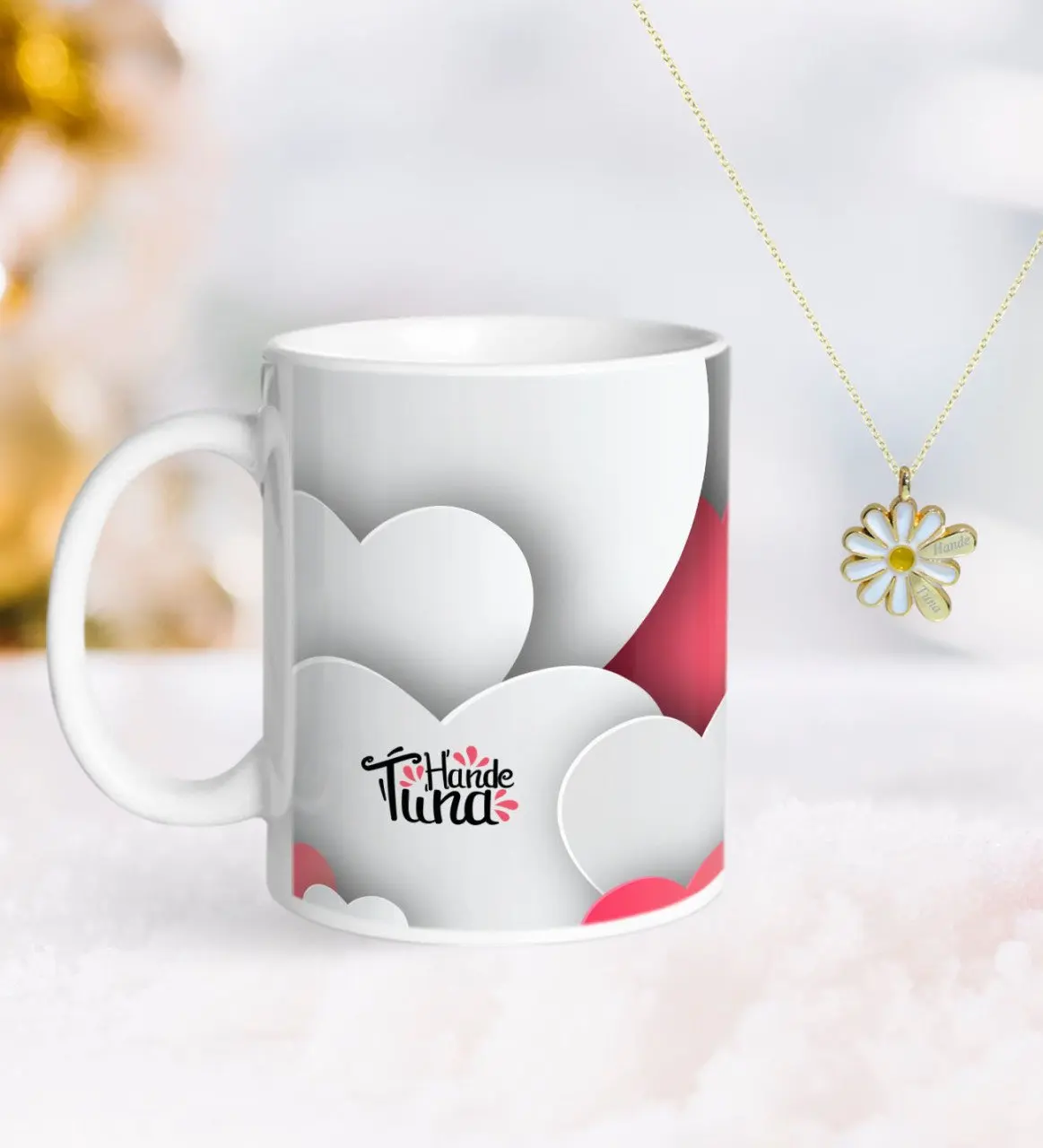 

Персонализированные ко Дню Святого Валентина кружка и двойной Дейзи Kolye-130