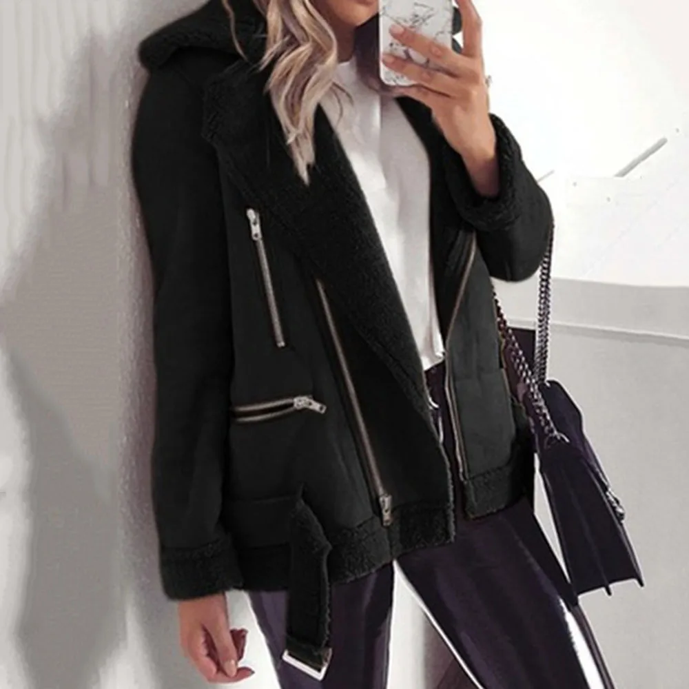 Женская короткая замшевая куртка из искусственной овчины модная теплая кожаная