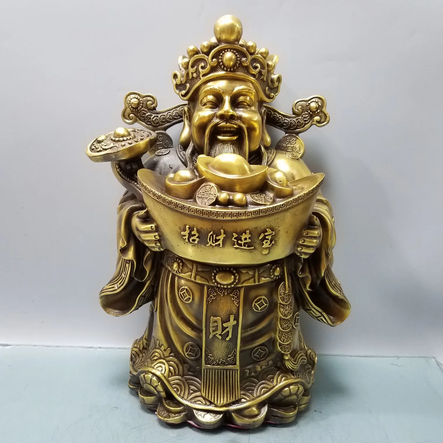 

13" Chinese Seikos Bronze God of Wealth Buddha Statue Yuan Bao Wen God of Wealth The god of wealth Implication Lucky fortune