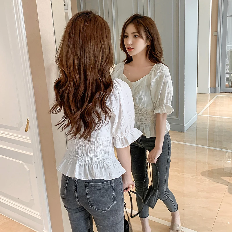 COIGARSAM шифоновая блузка женская с расклешенными рукавами плиссированные