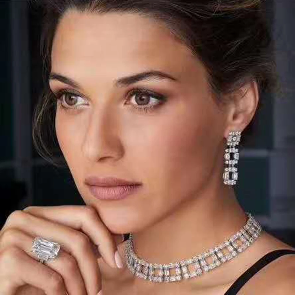 Великолепные Длинные квадратные Висячие серьги и ожерелье HIBRIDE с кубическим