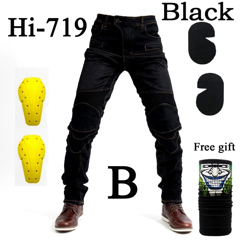 Hi-719 Black B Высокое качество с подкладкой! Штаны для езды на мотоцикле, штаны для езды на велосипеде, рыцарские штаны, внедорожные брюки, 719 синие дышащие мотоциклетные джинсы - Цвет: Hi-719 Black B