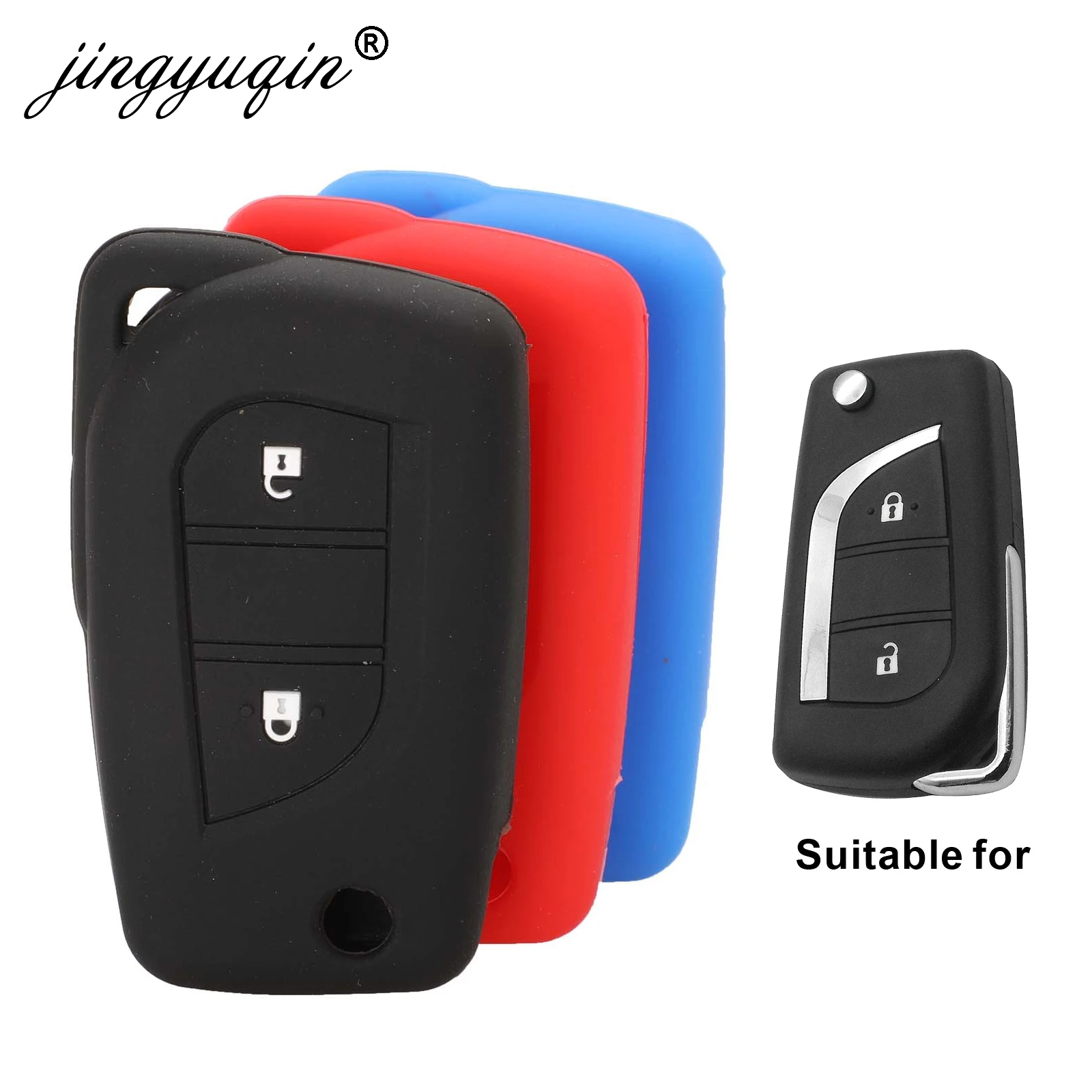 jingyuqin 2 Buttons Car Key Case Silicone Cover For Toyota Hilux Corolla avensis Prado Fortuner RAV4 CHR Shell Accessories