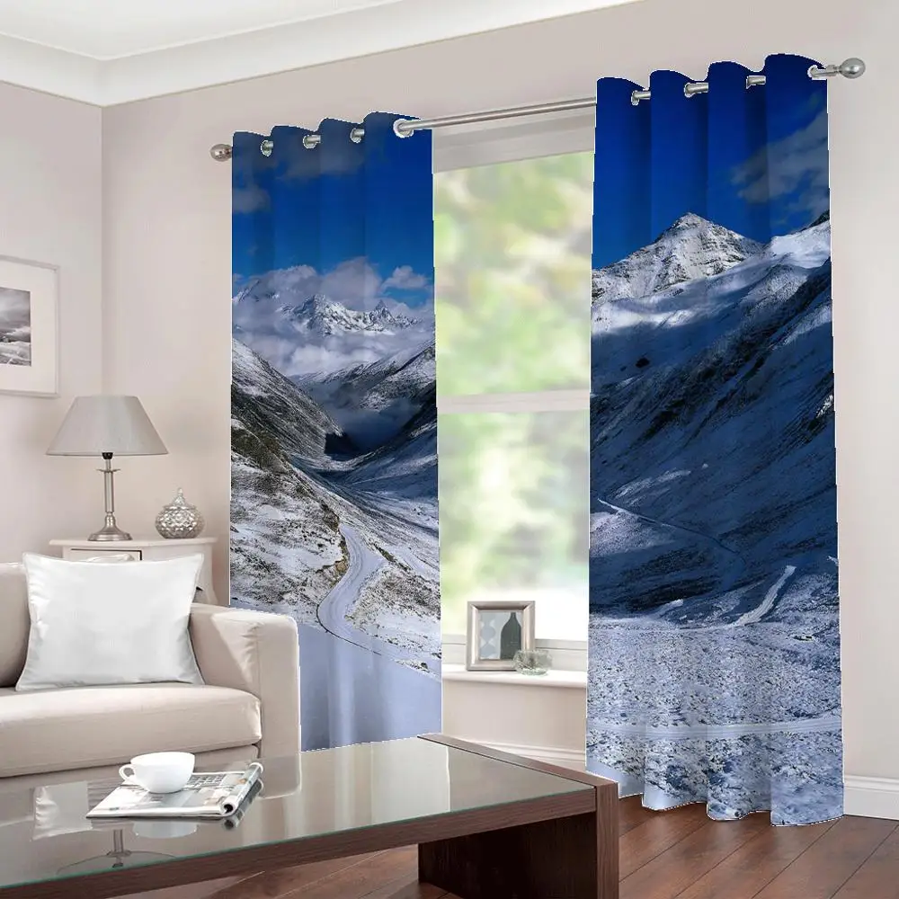 

Custom Any size snow mountain scenery natural landscape 3d Blackout Window Curtains For living room bedroom Drapes Sets