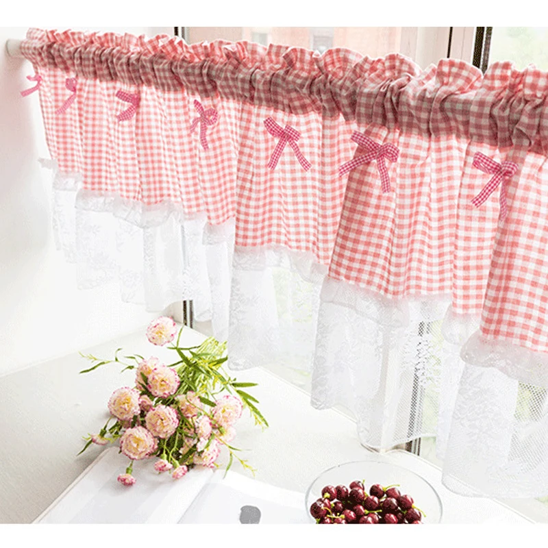 

Mcao Plaid Lace Short Curtain Nordic Minimalist for Kitchen Rod Pocket Soft Durable Lattice Buffalo Check Window Curtains TJ1923