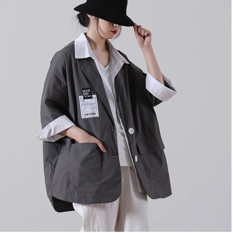 IEQJSpring And Summer 2021 New Korean Version Loose big Size Literary Shirt Fake Two Thin Suit Jacket 3F0043