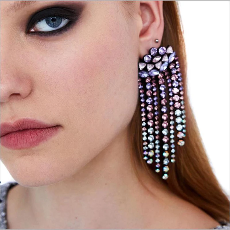 Mchic модный бренд Za Кристальные стразы висячие серьги с кисточками роскошные