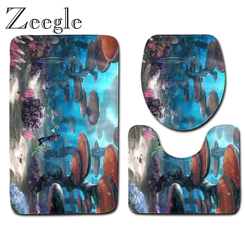 Zeegle 3D набор ковриков для душа с принтом черепа 3 шт набор ковриков для ванной комнаты крышка для унитаза Противоскользящий коврик для ванной комнаты коврик для пола коврик для ванной