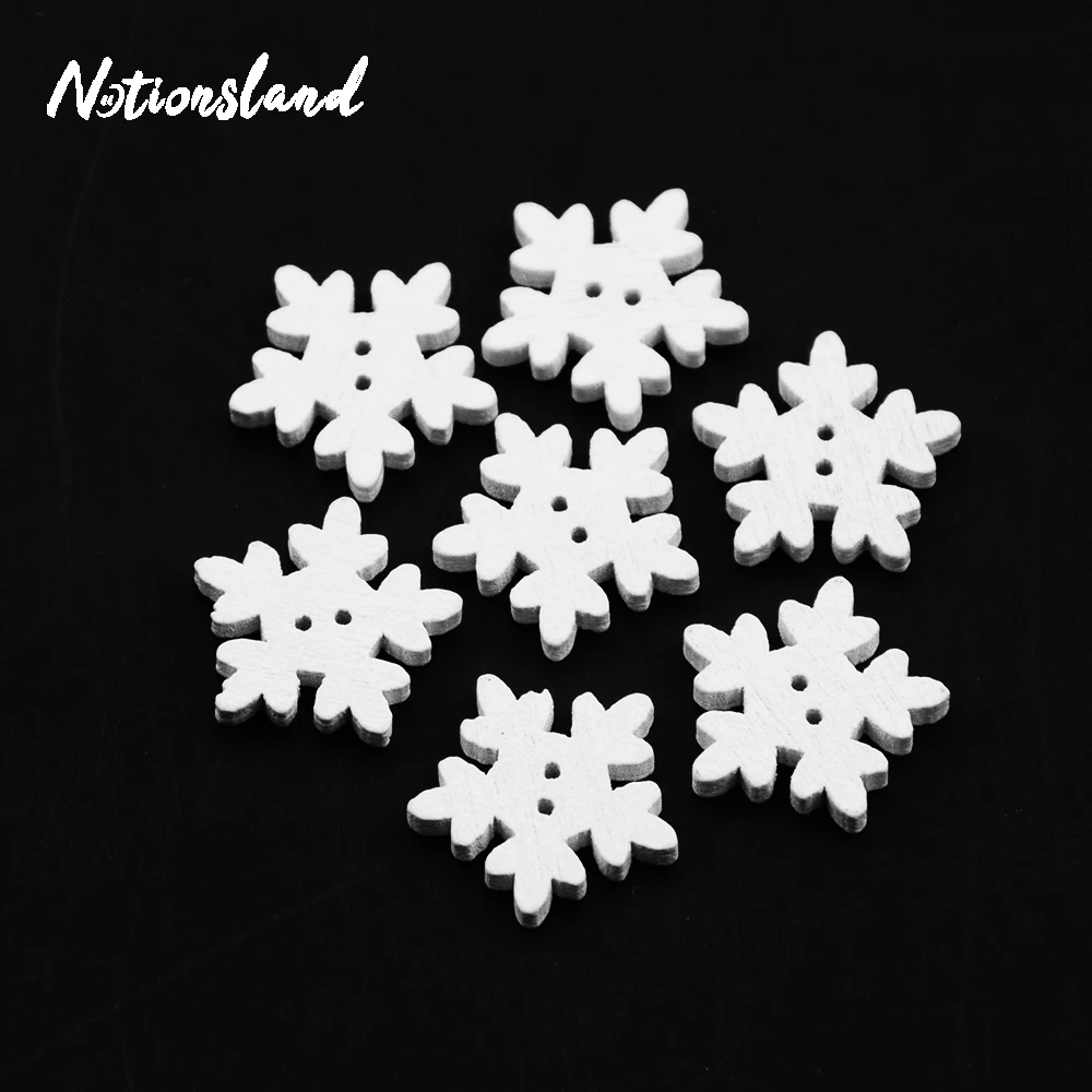100 шт./пакет 18 мм белого цвета с принтом снежинок Красный Зеленый Деревянная