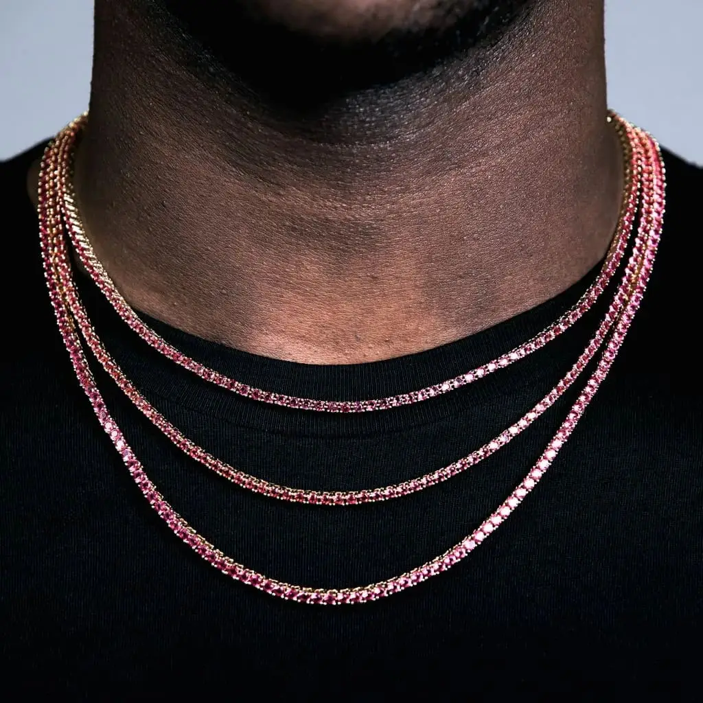 

New Hiphop Iced Out Cubic Zirconia Bling Red CZ Tennis Link ChainTop Quality CZ Box Clasp Necklace for Women Men charm Jewelry