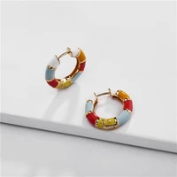 fashion jewelry gold color copper mini enamel hoop earrings trendy huggie earrings for women