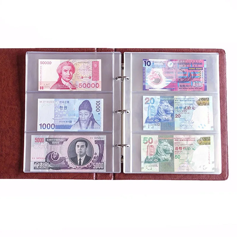

2023 New 1 Sheet 3 Pockets Money Collection Album Page Pocket Currency for Protect Bag Loose Leaf Money Banknote Coins Album