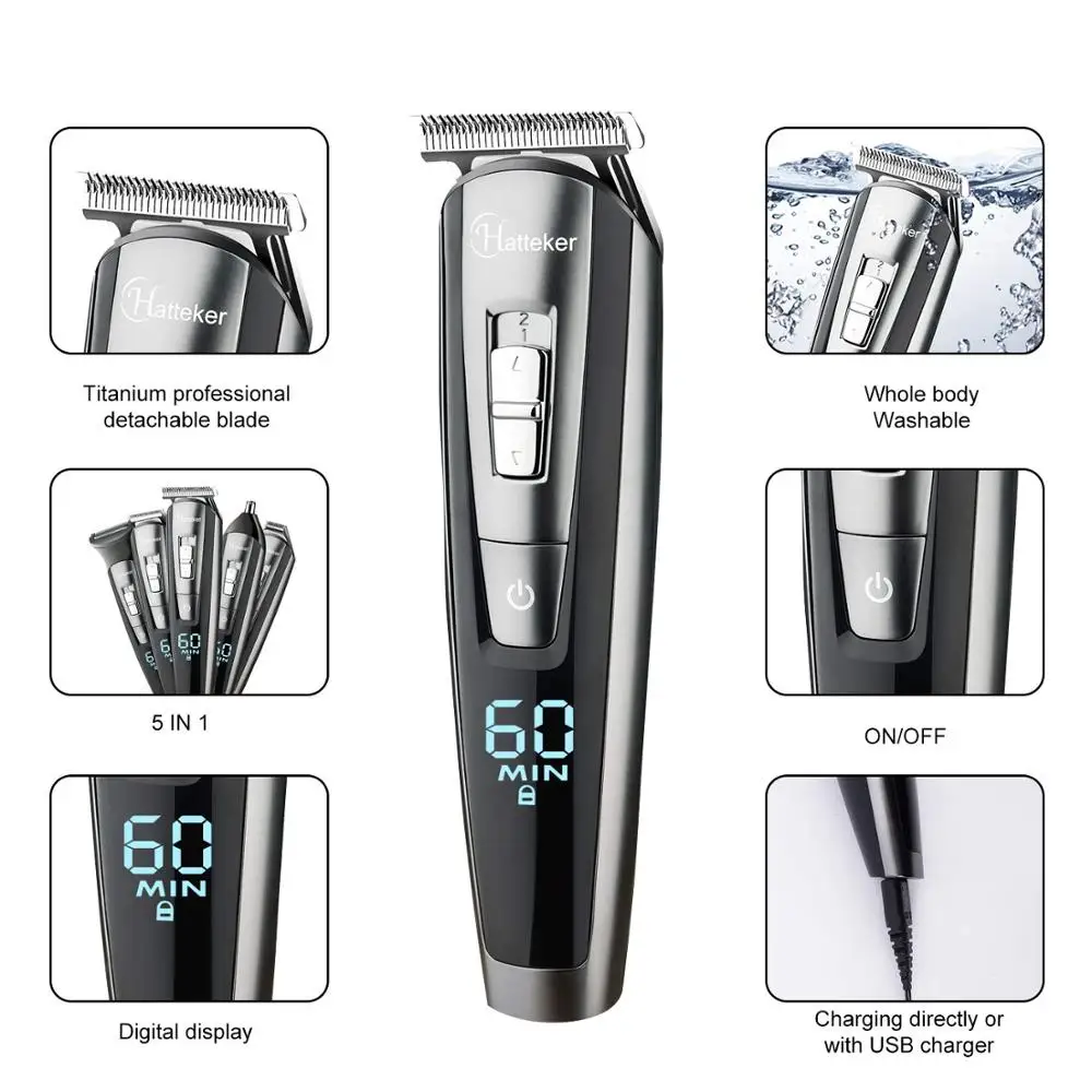 

17 piece kit cordless hair clipper beard trimmer electric haircut machine body hair trimmer male rechargeable mustache trimer